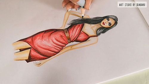 彩铅服装画：皮肤和织物渲染