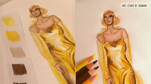 彩铅服装画：金属织物渲染